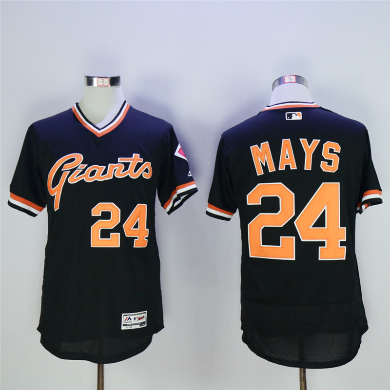 Men's San Franciscoc Giants #24 Willie Mays Black Throwback Stitched MLB Jersey